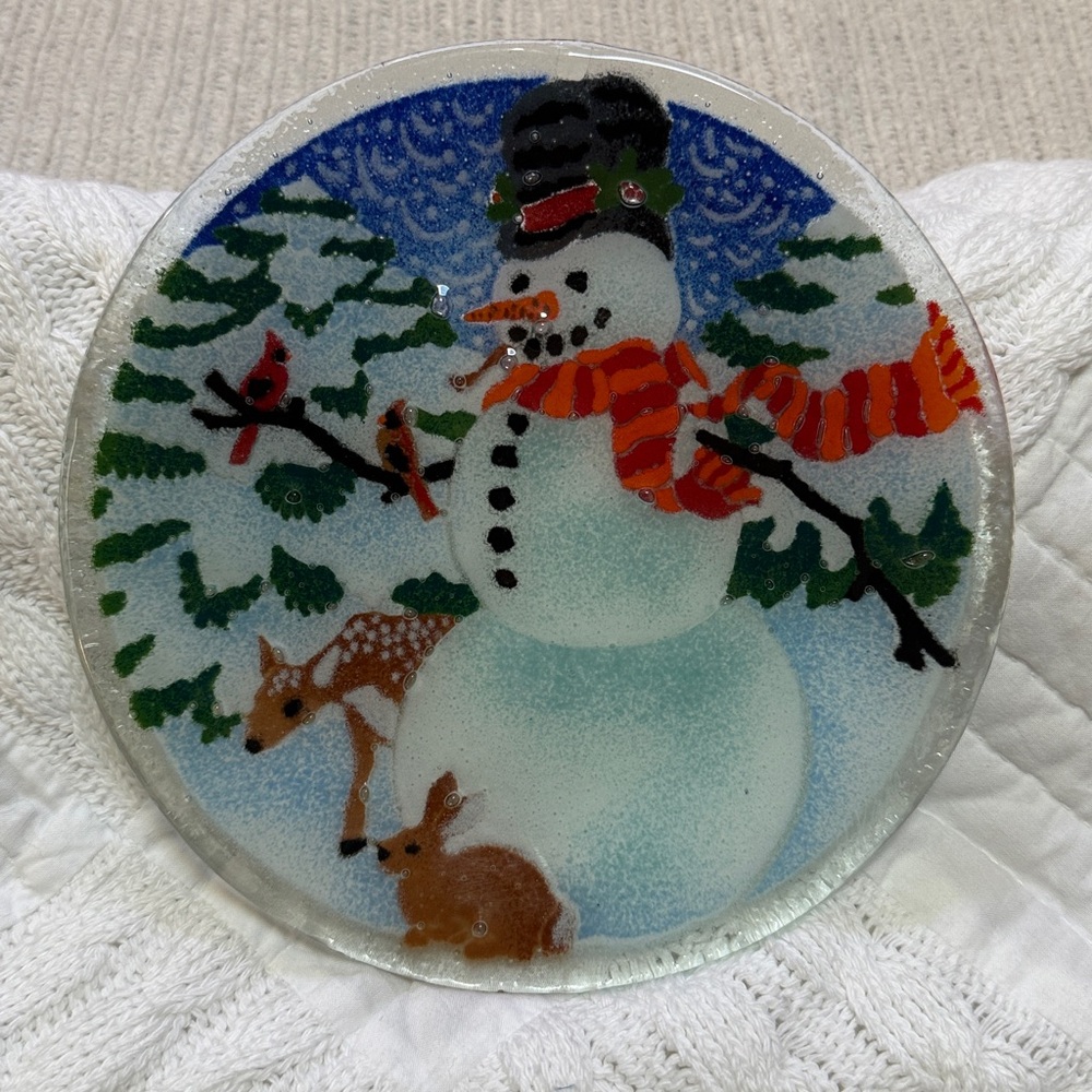 Peggy Karr Fused Glass Snowman Plate
